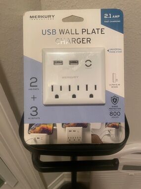Merkury Innovations Wall Plate Charger - 3 AC Outlets, 2 USB Ports, 2.1 Amps